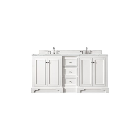 James Martin Vanities De Soto 72in Double Vanity, Bright White w/ 3 CM Ethereal Noctis Quartz Top 825-V72-BW-3ENC
